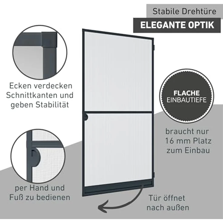 Windhager Insektenschutz Spannrahmen Expert Fliegengitter Alurahmen für Türen, individuell kürzbar, 100 x 210 cm, weiß, 04330 – Bild 4