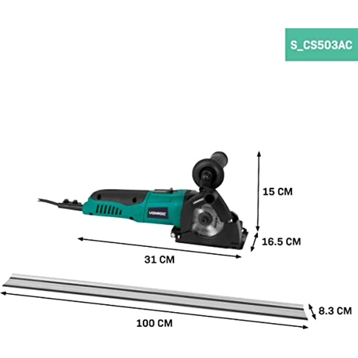 VONROC Mini-Kreissäge/Tauchsäge 500W – Ø85mm – Mit Führungsschiene – Variable Drehzahl – Inkl. 3 Sägeblätter – Bild 3