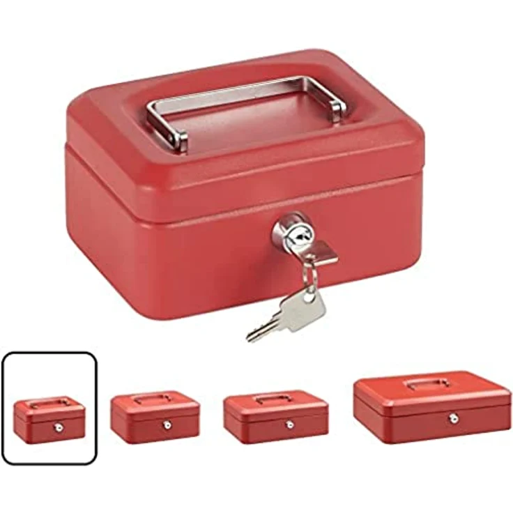 ARREGUI Elegant C9214 Geldkassette aus Stahl | Geldbox | 15 cm breit | Abschließbare Kasse mit Geldeinsatz | Kleine Geldkassette mit Schlüssel und Münzeinsatz/Geldeinsatz | Geldkasse | rot – Bild 1