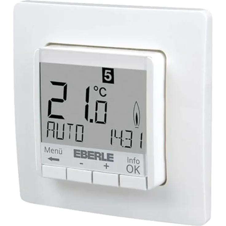 Eberle Unterputz Uhrenthermostat digital FIT 3R, Regelung für Warmwasserfußbodenheizung, große blaue Anzeige mit Hintergrundbeleuchtung, AC 230V, Temperaturbegrenzung, Frostschutzfunktion