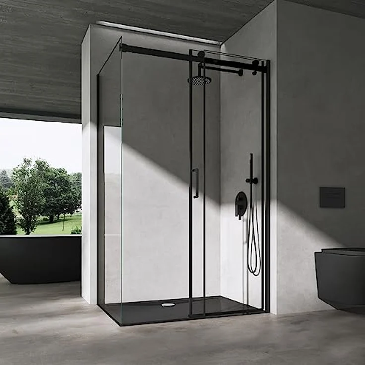 doporro Eckdusche Duschkabine Ravenna19K schwarz ESG-Sicherheitsglas Nano-Beschichtung, BxT: 100x75 cm, Einscheibensicherheitsglas, mit Schiebetür – Bild 2