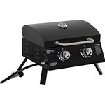 Outsunny Tischgrill Gasgrill BBQ mit 2 Brennern mobiler Grillwagen Grillnetz klein Outdoor Tischgasgrill Picknick mit Druckminderer Schlauch Edelstahl Schwarz 55 x 46,5 x 41 cm - Preisvergleich