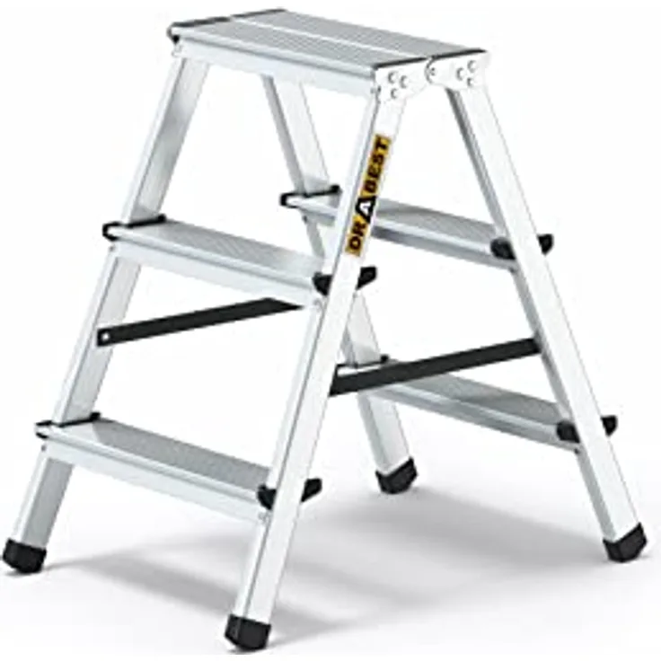 Drabest Aluminium Trittleiter Leiter beidseitig begehbar, 2x3 Stufen, 125kg