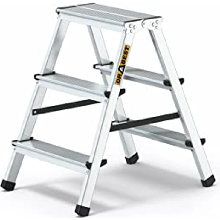 Drabest Aluminium Trittleiter Leiter beidseitig begehbar, 2x3 Stufen, 125kg – Bild 1