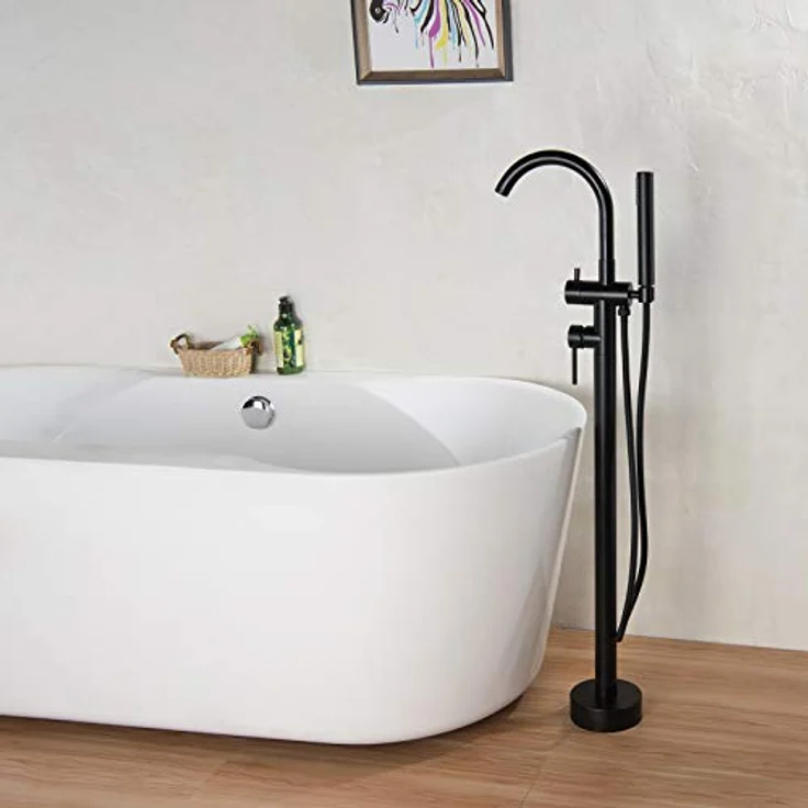 Bernstein Standarmatur 8028B, freistehende Wannenarmatur in Schwarz mit hochwertiger Keramik-Kartusche, Geräuscharm und Handbrause mit 1,5m Schlauch – Bild 2