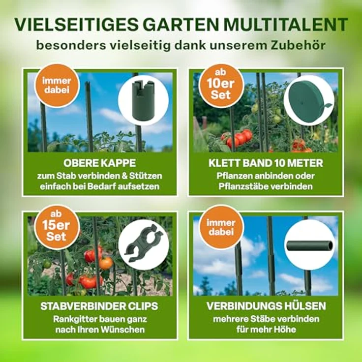 TTL GARDEN Rankstäbe 10er Set, 240cm x 16mm Ø grün, extra stabile Pflanzenstützen aus rostfreiem Stahl, inkl. Klettband für Tomaten, Paprika & Blumen – Bild 5
