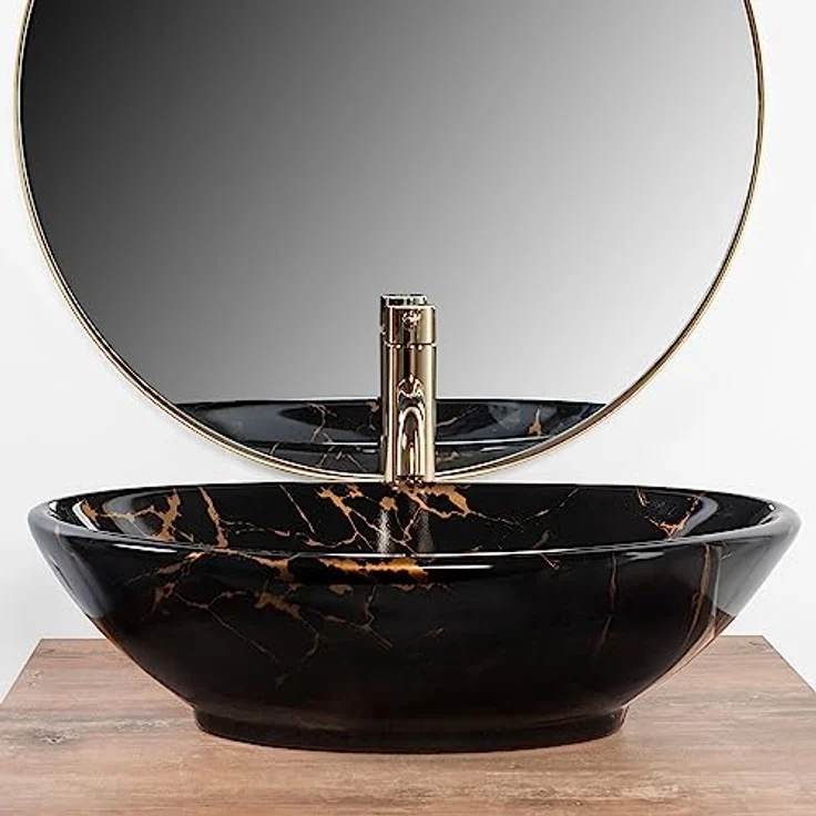 wohnwerk.idee Aufsatzwaschbecken Waschbecken Pamela Black Marble Shiny Marmoroptik 53x33cm – Bild 3