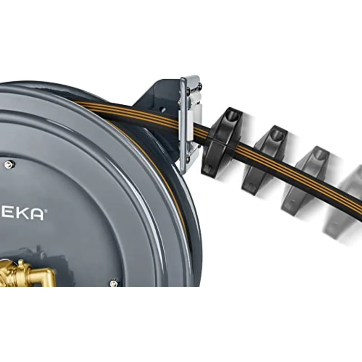 GEKA plus Automatischer Schlauchaufroller PA20GSK (robuster Schlauchaufroller, Stahlkonstruktion, autom. Rückzug, schrittweise Arretierung, mit 15 m Gummi Wasserschlauch) – Bild 3