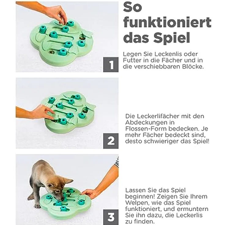 Outward Hound Nina Ottosson Puppy Hide n' Slide - Interaktives Leckerli-Denkspielzeug für Hunde - Grün – Bild 5