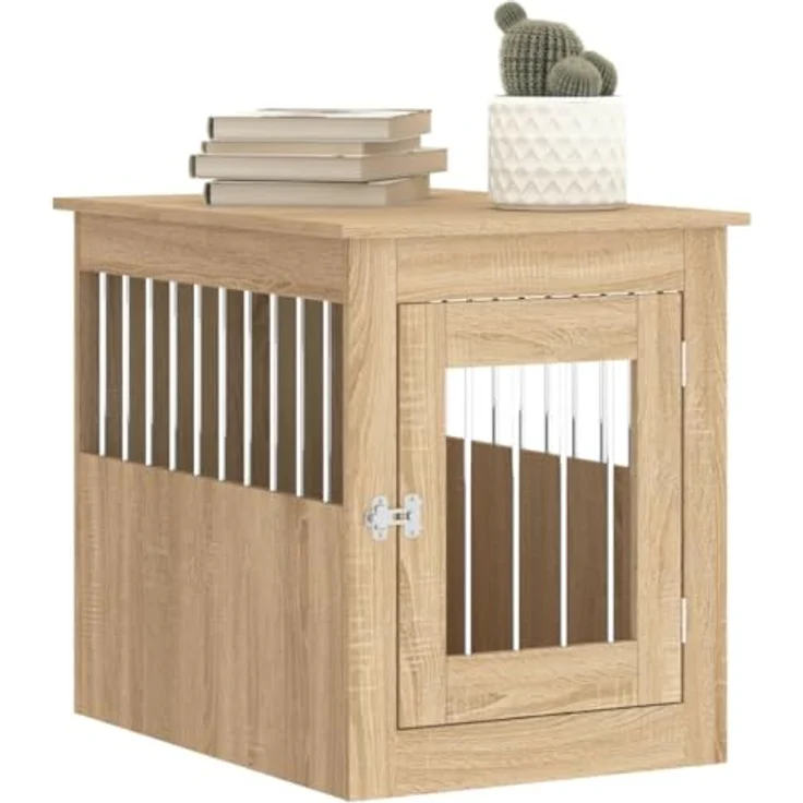 vidaXL Hundekäfig im Möbelstil, Abschließbar Hundebox mit Tür, Hundehütte Beistelltisch mit 2-in-1-Funktion, Hundehaus Haustierkäfig, Sonoma-Eiche 55x75x65 cm Holzwerkstoff – Bild 5
