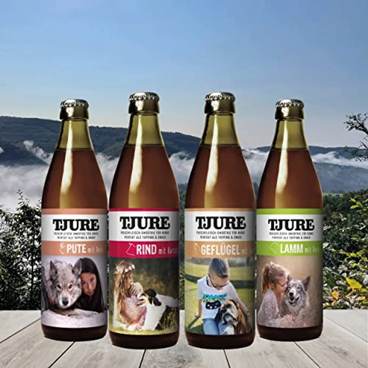 TJURE Dog Hundesmoothie Kennenlernpaket All in One 4 x 320ml - Flüssignahrung für Hunde zuhause und unterwegs - Optimale Flüssigkeitszufuhr für aktive oder trinkfaule Hunde – Bild 1