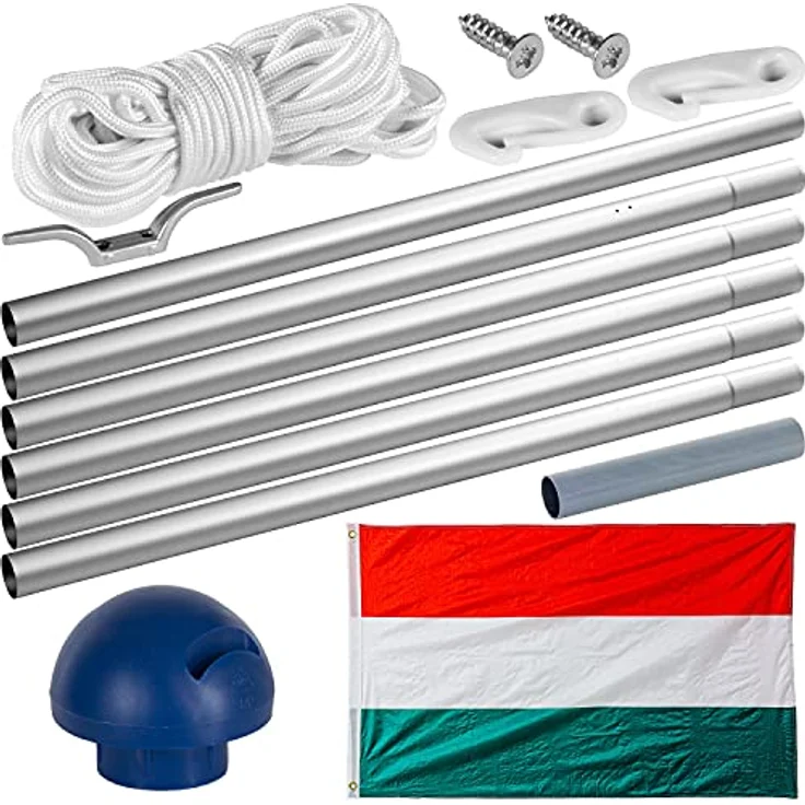 FLAGMASTER Teleskop Fahnenmast Aluminium 6,50m, 5-fach höhenverstellbar, Komplettset mit 30 verschiedenen Fahnen zur Wahl und Bodenhülse – Bild 2