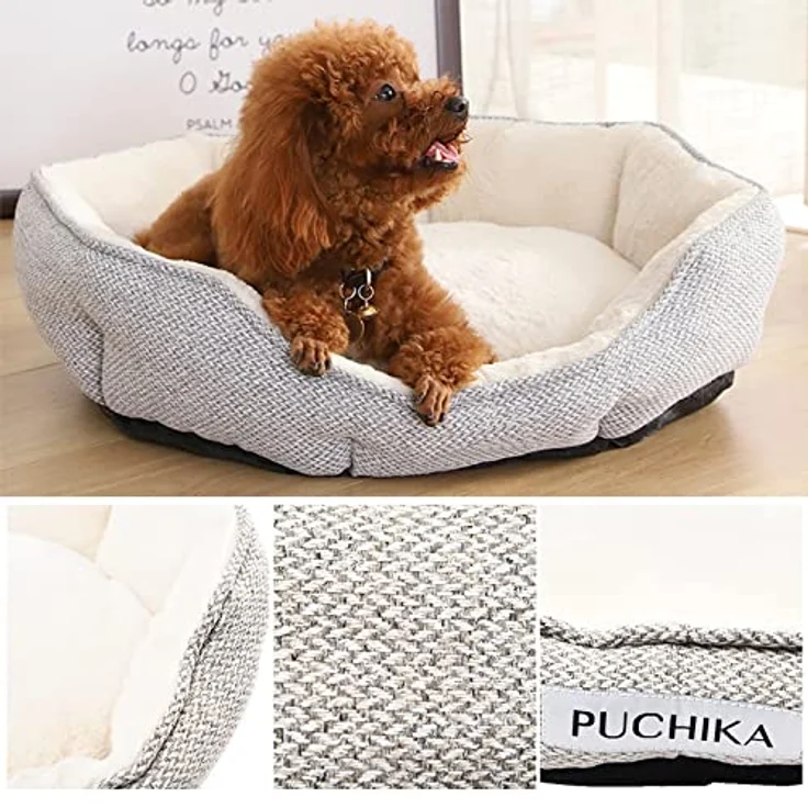 PUCHIKA Hundebett kleine Hunde, Hundebett waschbar, Hundebett Grosse Hunde, Hundekissen flauschig, Hundesofa waschbar, Haustierbett rutschfest, L x W (70 x 65) cm, Weißgrau – Bild 5