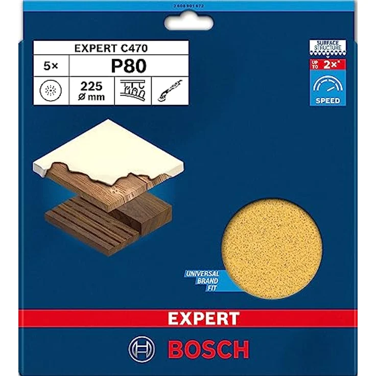 Bosch Accessories 2608901672 Schleifpapier für Trockenbauschleifer Körnung 80, Ø 225 mm, 5 St. - Hohe Abtragsleistung, einfache Befestigung mit Klettverschluss – Bild 2