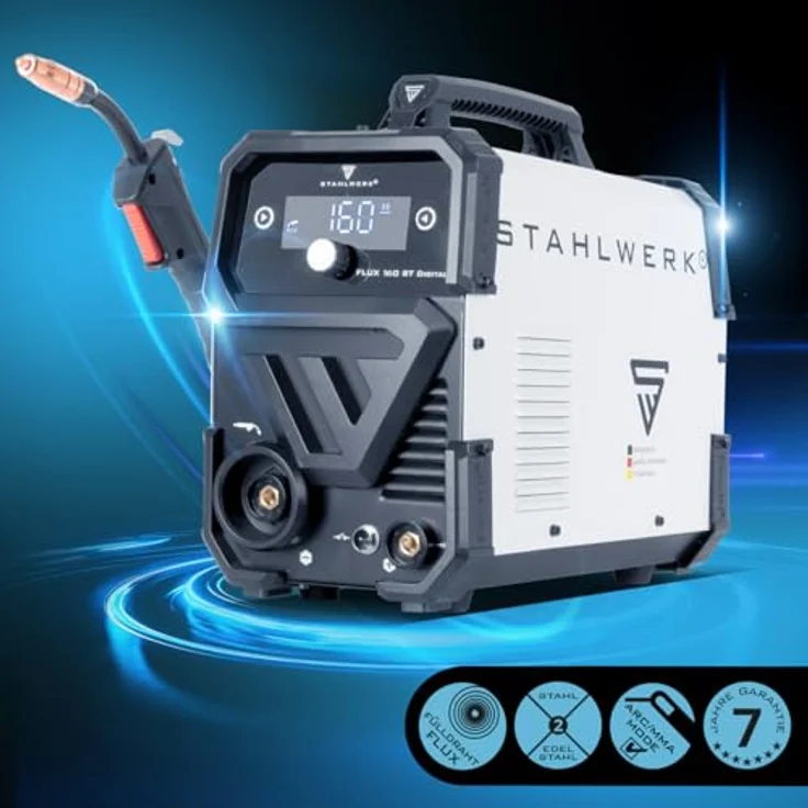 STAHLWERK FLUX 160 ST Digital, Kombischweißgerät mit Lift TIG und WP-17V-Brenner, 20-160 A, IP21S, inkl. Schweißdraht und Zubehör – Bild 3