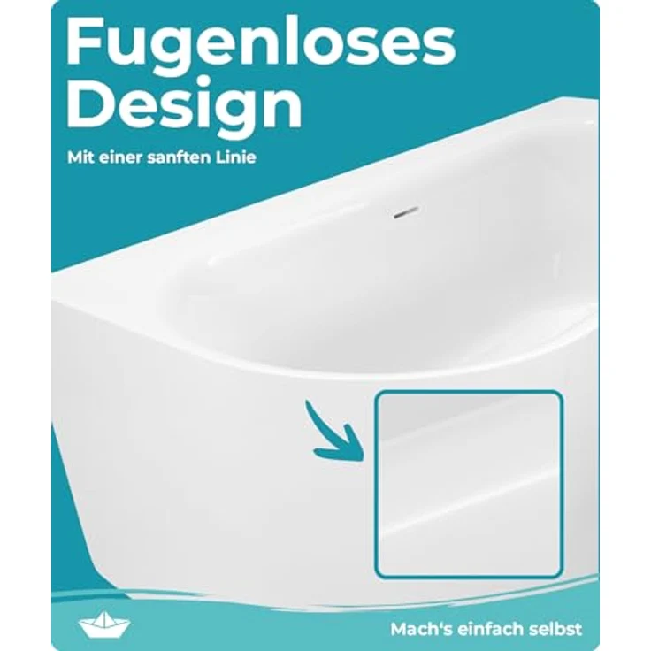 Calmwaters Badewanne Seamless Comfort, 5-tlg. Komplettset, 180 x 80 cm, fugenlos mit Pop-Up-Ventil, für 2 Personen, modulare Montage, 02SL6224 – Bild 3