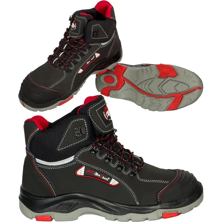 Artmas Arbeitsstiefel S3 Stahlkappe Arbeitsschuhe Leder Schwarz-Rot (BTNRED)