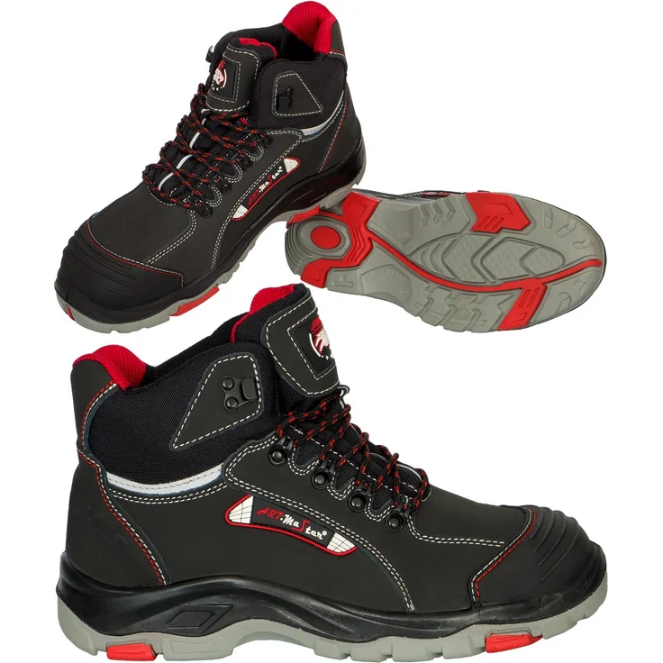 Artmas Arbeitsstiefel S3 Stahlkappe Arbeitsschuhe Leder Schwarz-Rot (BTNRED)