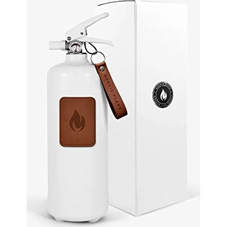 Nordic Flame Feuerlöscher weiß mit Leder Emblem Dunkel 2 kg N130 – Bild 3