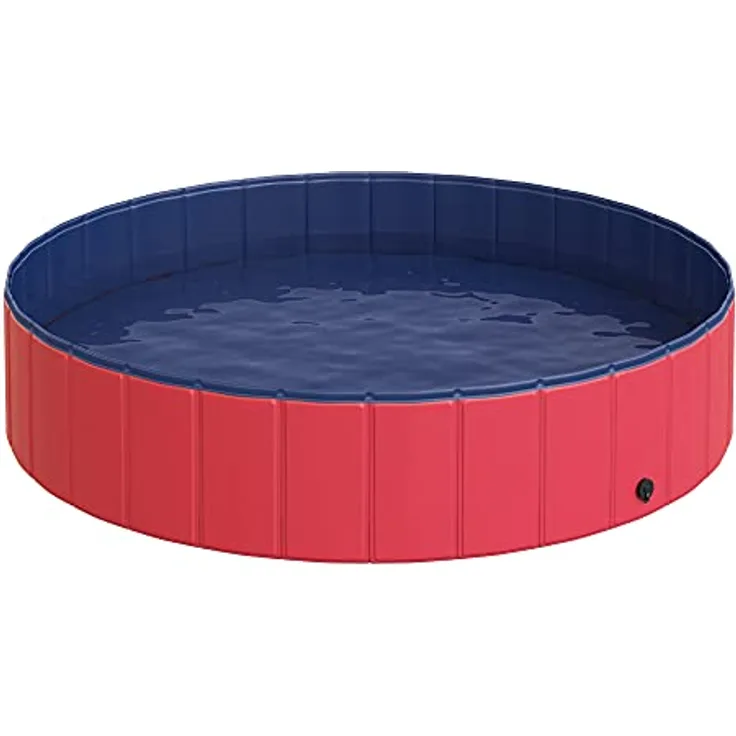 PawHut Hundepool Planschbecken Schwimmbecken Schwimmbad Hundebad, PVC+Holz Rot Φ140x30cm