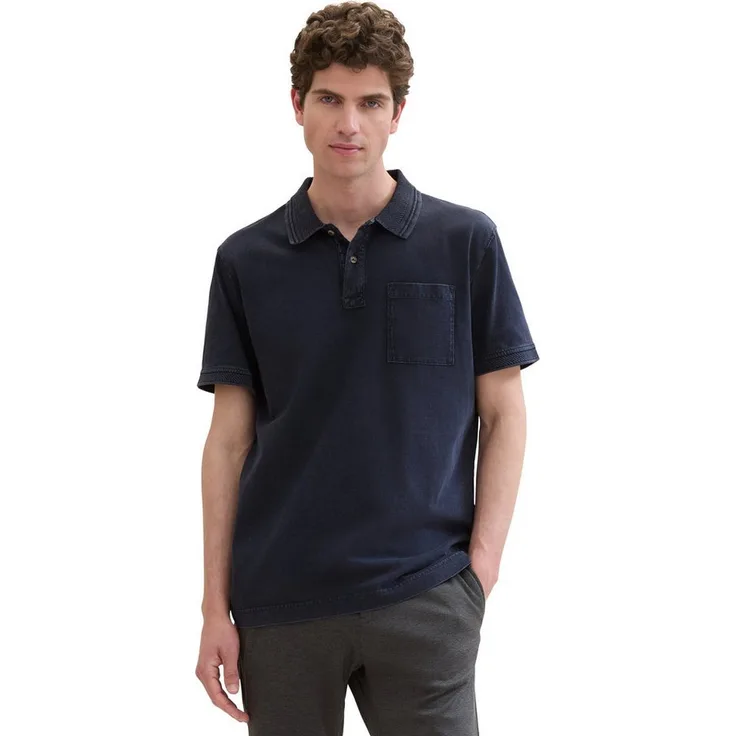 TOM TAILOR Poloshirt mit Brusttasche, taillenbedeckend, geschmeidiger Jerseystoff, navy