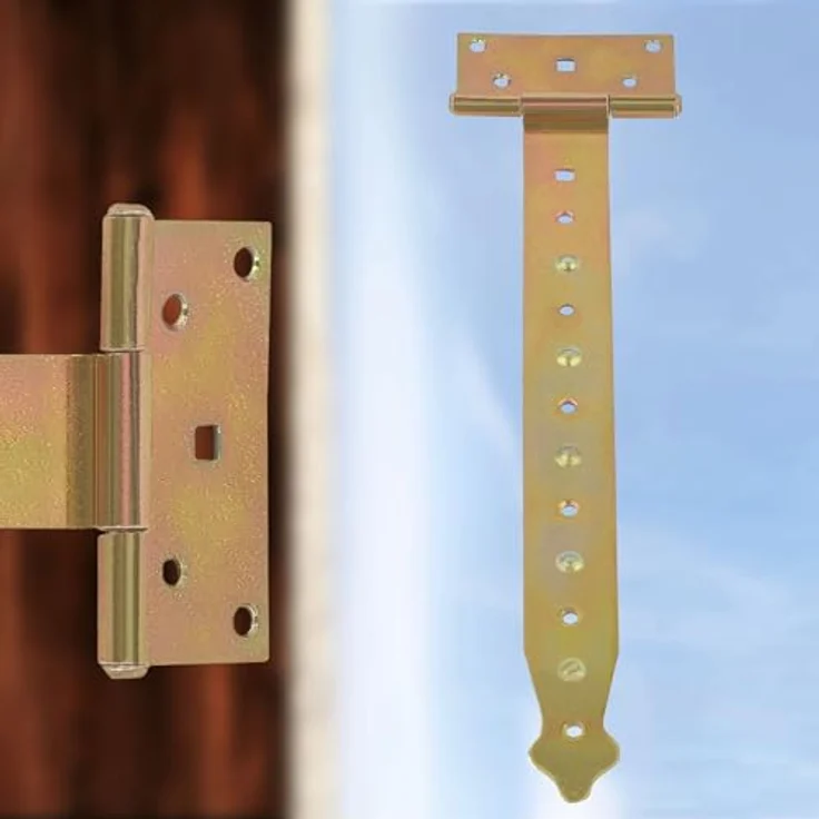 KOTARBAU® 2er Set Kreuzgehänge 400 mm - T Scharniere aus galvanisch verzinktem Stahl in Gold - Schwerlast Gartentor Scharnier für Holztüren – Bild 5