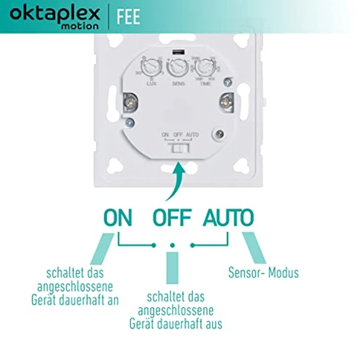 Oktaplex Fee Bewegungsmelder Unterputz 180° Hochfrequenz-Sensor 5-15m Reichweite 230V Hohlwanddose weiß mit Dämmerungssensor – Bild 3