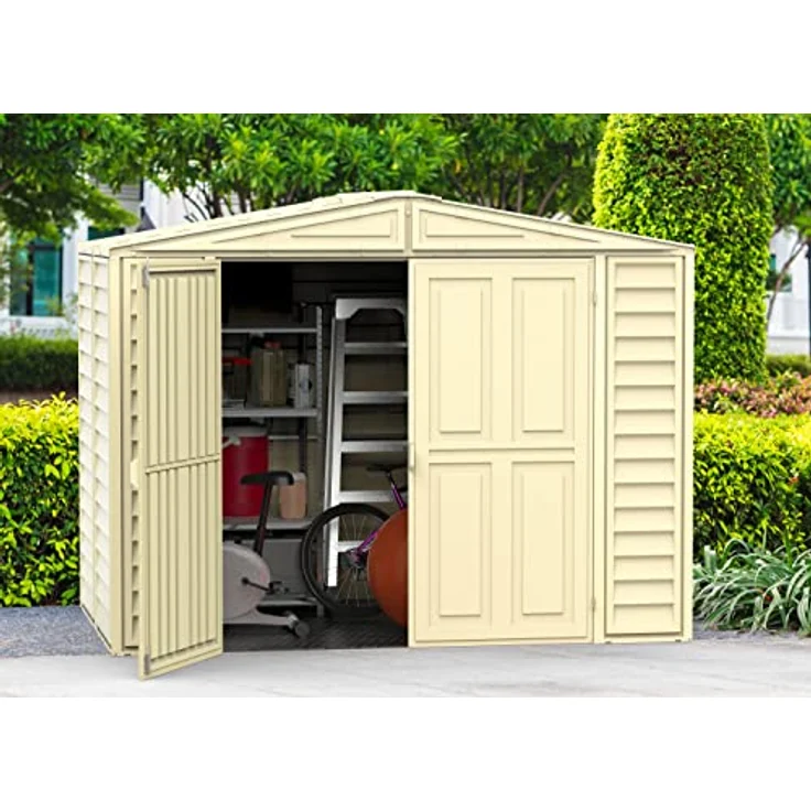 Duramax DuraMate 8 x 8 (5.75 m²) Kunststoff gerätehaus mit Metallfundament set, robuster Metalldachkonstruktion, wartungsfreier Vinylüberdachung, Vinylschuppen, Elfenbein – Bild 2