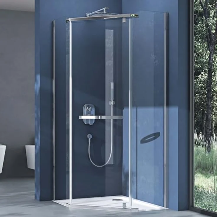 doporro Fünfeckdusche Duschkabine 100x100x195cm, Duschabtrennung Klarglas mit 8mm ESG-Sicherheitsglas und verchromten Messingbeschlägen, Nano-Beschichtung – Bild 1