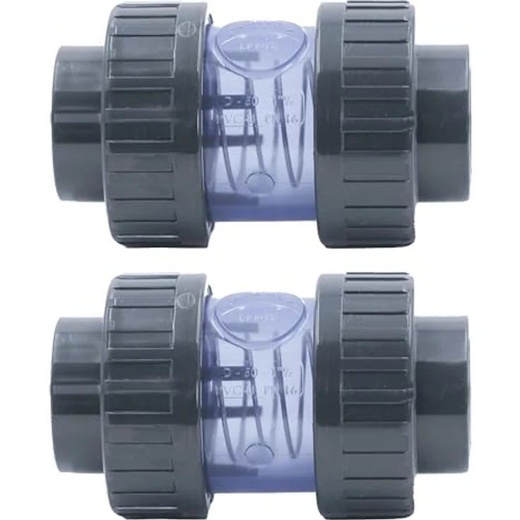 HAF PVC Rückschlagventil 50mm Transparent, Klebemuffe x Klebemuffe, Kegelrückschlagventil aus grauem PVC, PN16 für Rohr und Teich – Bild 1