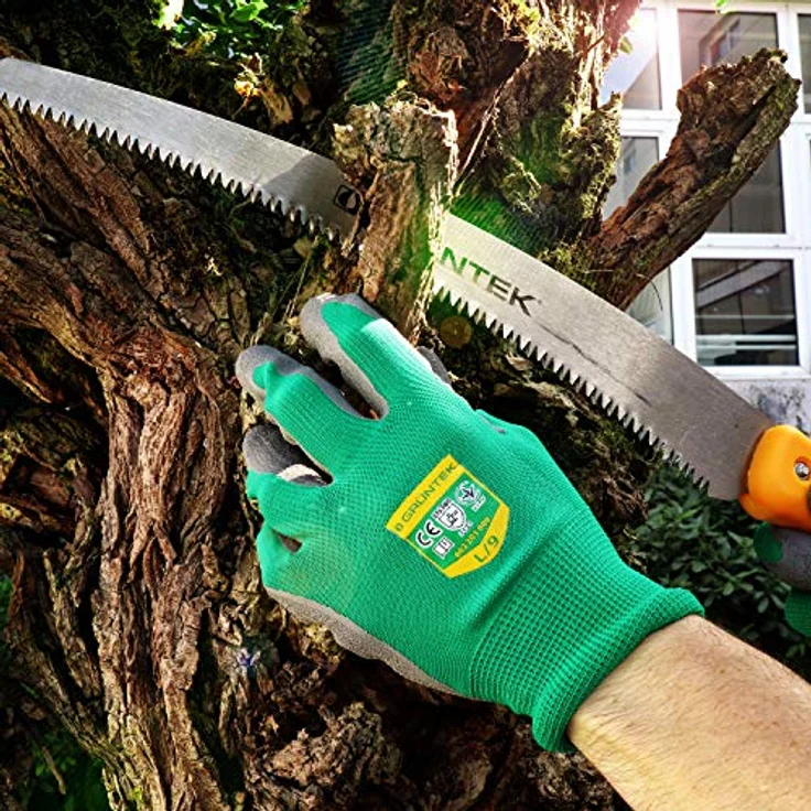 GRÜNTEK 5 Paar Gartenhandschuhe aus Polyesterfaser mit Latexbeschichtung, Gr. L/9, wasserabweisend und rutschfest, ideal für Garten- und Outdoor-Arbeiten, Unisex Design, schwarz – Bild 4