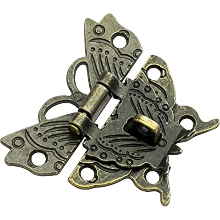 HMF Vintage Möbelbeschlag Schmetterling Verschluss mit Schlossöse, Hebelverschluss, 50 x 45 mm, Bronze – Bild 5
