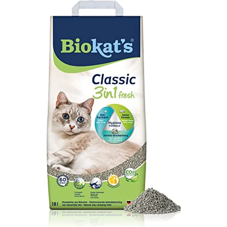 Biokat's Classic fresh 3in1 mit Frühlings-Duft - Klumpende Katzenstreu mit 3 unterschiedlichen Korngrößen - 1 Sack (1 x 18 L)