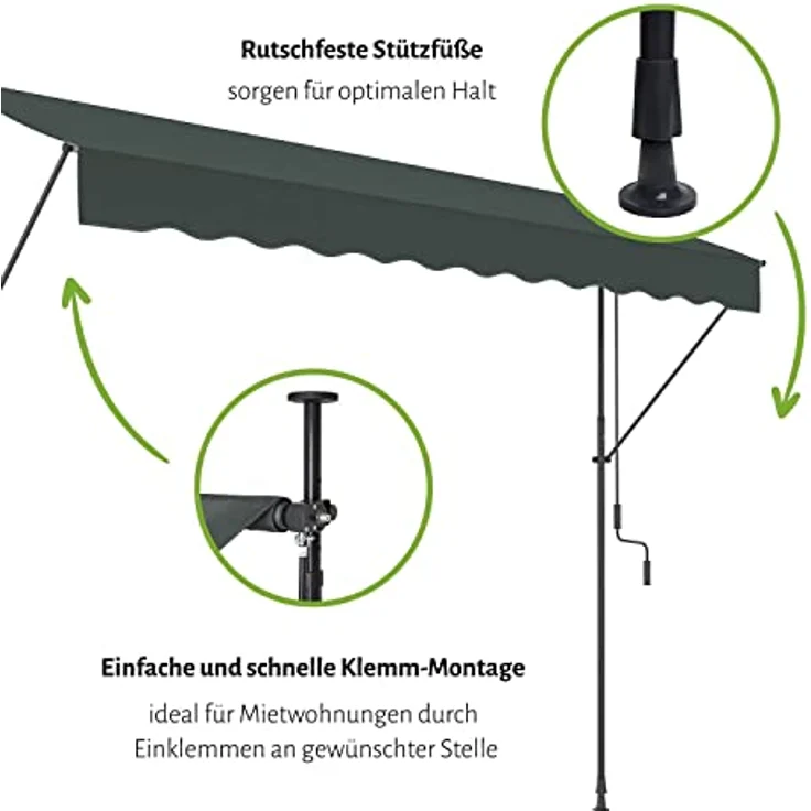 empasa Klemmmarkise 'ILANGA' Balkon Markise Klemm-Markise, UV-beständig und höhenverstellbar, Verschiedene Größen, 150 cm, 200 cm, 300 cm oder 400 cm x 120 cm – Bild 5