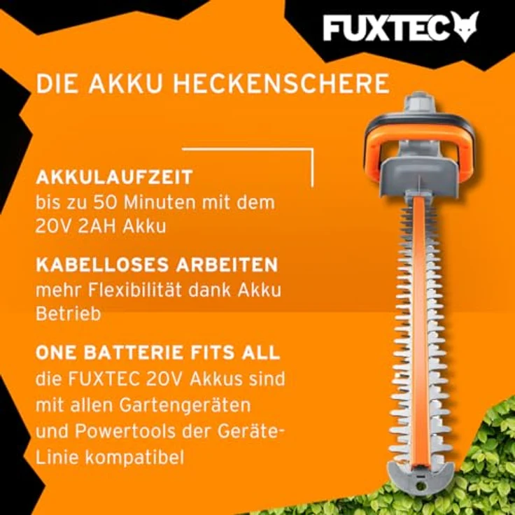 FUXTEC 20V Akku Heckenschere FX-E1HS20, Leicht, 520mm Arbeitsbereich, für Äste bis 15mm, ohne Akkupack und Ladegerät – Bild 5