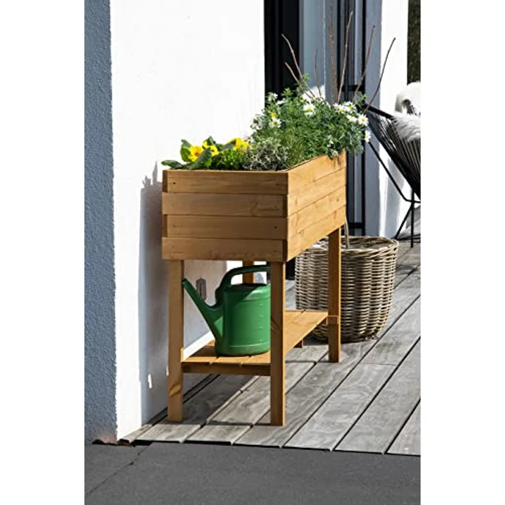 Dobar Großes Hochbeet mit Ablagefläche Braun 80 x 117 x 40 cm FSC – Bild 5