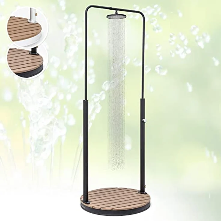 blumfeldt Gartendusche Sumatra Falls Round, Bodendusche für Außen mit rutschfester WPC-Bodenplatte, ohne Stromanschluss, 225 cm Höhe – Bild 1