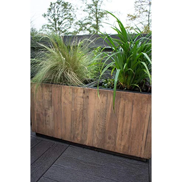 VIVANNO Pflanzkübel Pflanztrog Hochbeet aus recyceltem Holz, wetterfest, 40 x 81 x 41,5 cm, Antik Braun – Bild 2