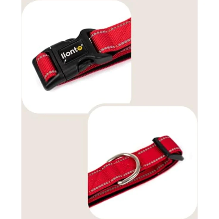 lionto Hundehalsband M, strapazierfähiges Nylon mit weicher Neoprenpolsterung, 360° reflektierend, stufenlos verstellbar, Klickverschluss, rot – Bild 3