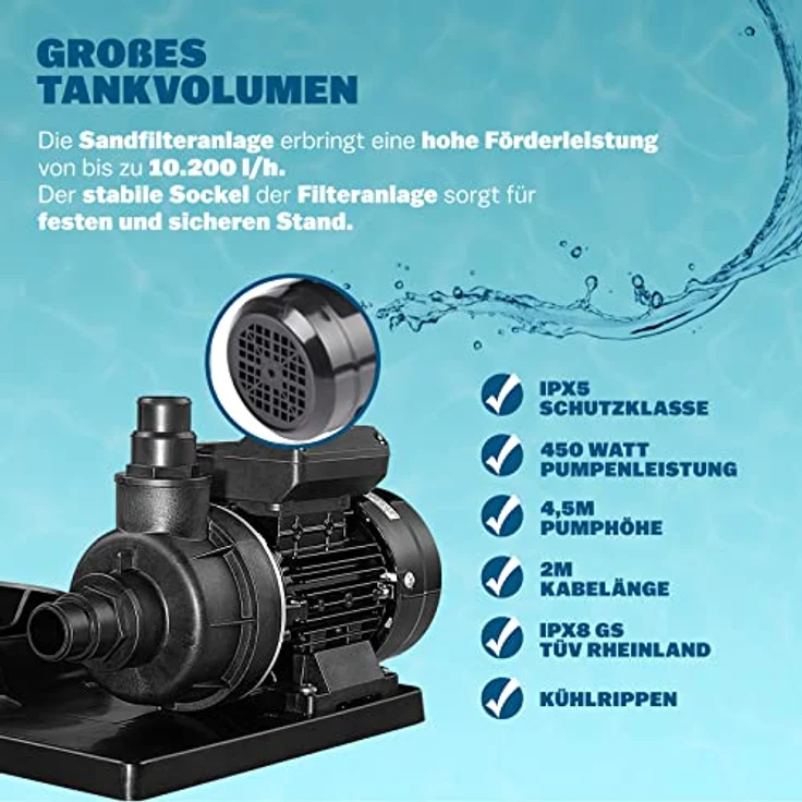 Deuba Sandfilter Sandfilteranlage 10 m³/h - Poolfilter Filteranlage Filterkessel – Bild 3