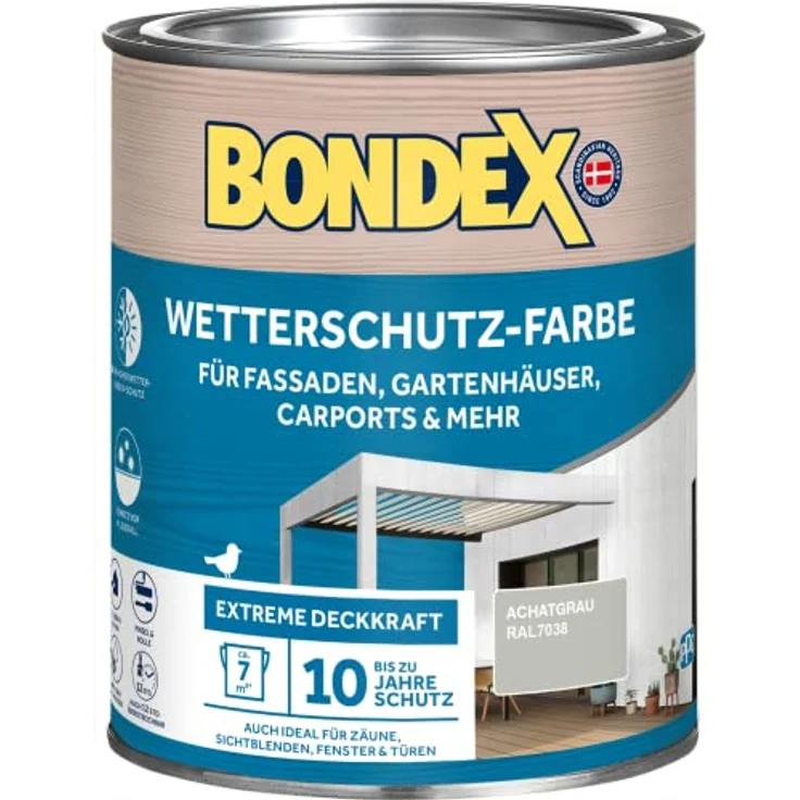 Bondex Wetterschutz Farbe Achatgrau (RAL7038) 0,75 L für 7 m² | Extreme Deckkraft | Hervorragende Witterungsbeständigkeit | seidenglänzend | Wetterschutzfarbe | Holzfarbe – Bild 1
