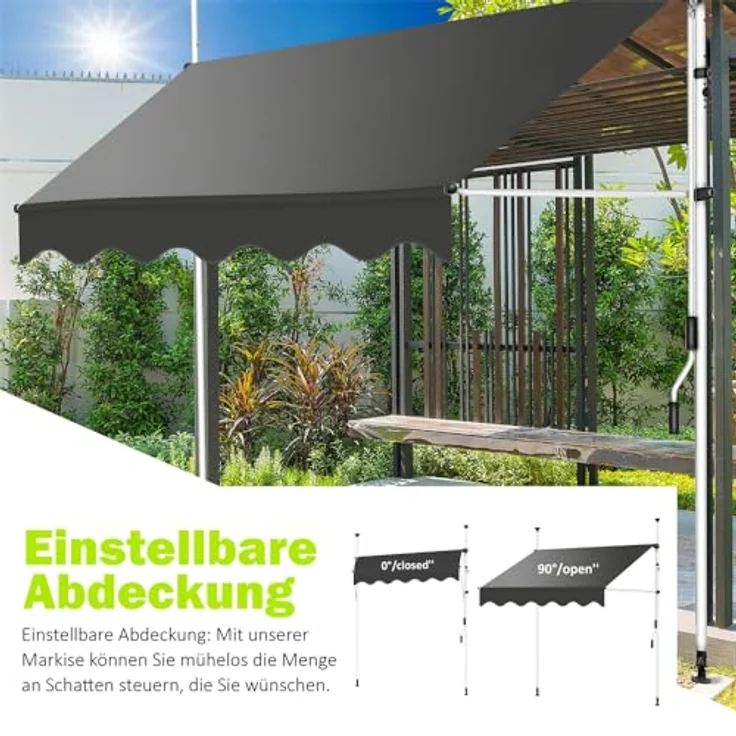 Melko Sonnenmarkise Balkon 200 cm Klemmmarkise Weiß/Orange, UV-sicher und witterungsbeständig – Bild 2