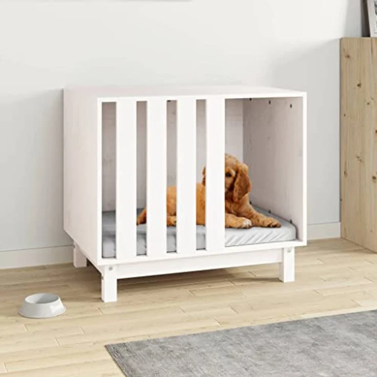 vidaXL Hundehütte Weiß Massivholz Kiefer Hundehaus Hundebett 70x50x62 cm – Bild 2