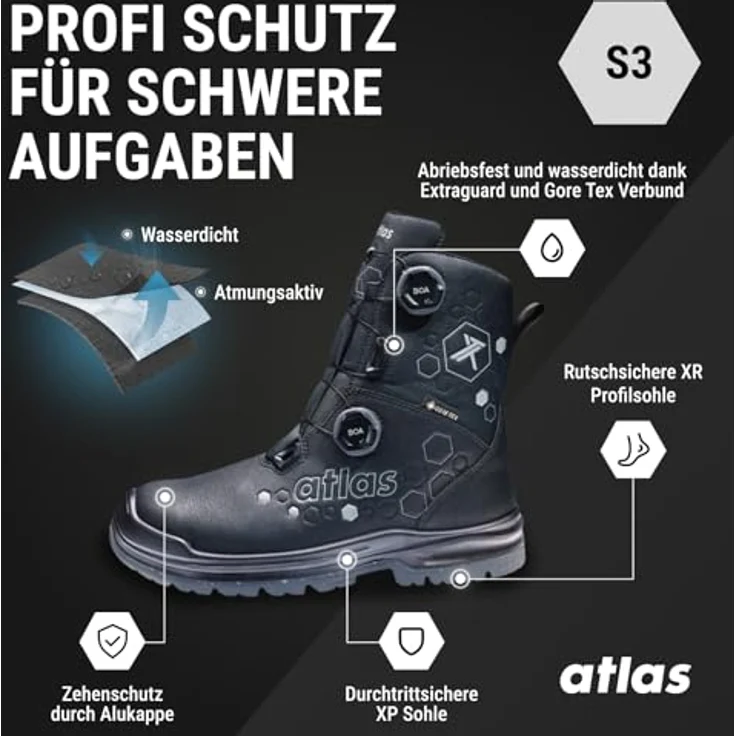 ATLAS XT 1050 BOA GTX Sicherheitsstiefel, S3 SRC, metallfreie Durchtritthemmung, Gore-Tex, schwarz/anthrazit, Gr. 44 W.10 – Bild 2