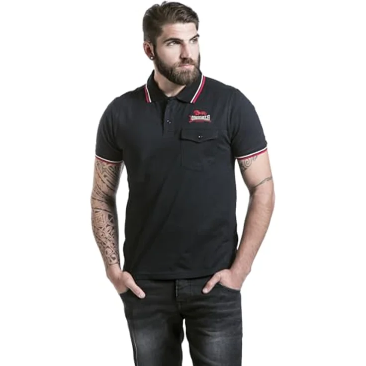 Lonsdale Poloshirt Lynton, Arbeitsshirt mit farblich abgesetzten Stickereien, gestreiften Bündchen und Brusttasche, schwarz – Bild 7