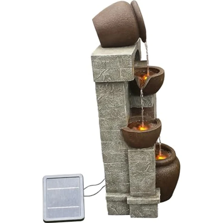 Teamson Home Gartenbrunnen „Cascading Bowls“, solarbetrieben mit LED, Polyresin braun, 72 cm – Bild 4