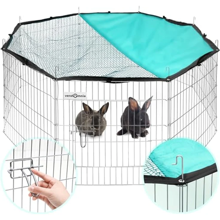 VENDOMNIA Freigehege für Kleintiere mit Tür Netz, Sonnenschutz, Metallgitter verzinkt, Ø 151cm, Umfang 464cm, Element 58x58cm, für Kaninchen Meerschweinchen Hasen Welpen, robust und wetterbeständig – Bild 1
