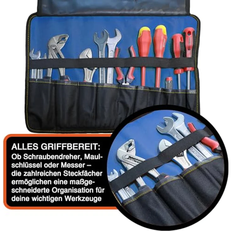 YPC VarioRoll L, 45x32cm Werkzeugtasche rollbar mit 10 Steckfächern, 4 Halteschlaufen und wasserfestem Oxford 600D Polyester – Bild 4