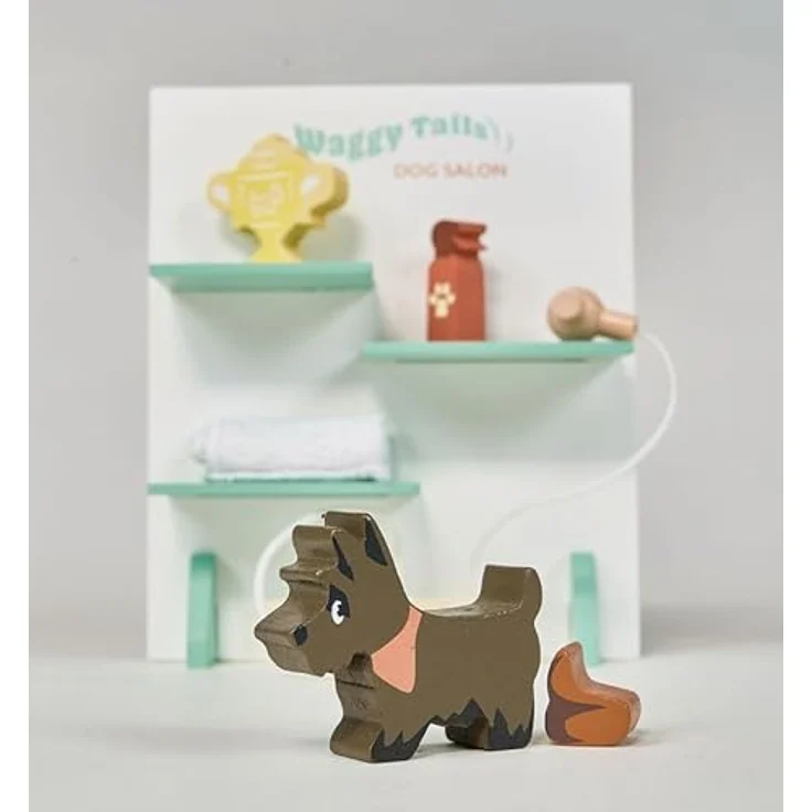 Tender Leaf Toys Waggy Tails Hundesalon, Interaktives Holzpflege-Set für Kinder – inkl. 7 Hunderassen, umweltfreundlich und sicher, 40 x 30 x 16 cm – Bild 4