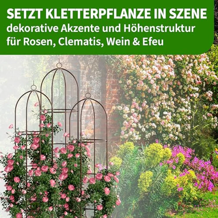 TTL Garden Obelisk Rankhilfe XL 195x40cm braun, 2er Set aus rostfreiem Stahl für Kletterpflanzen wie Rosen und Clematis, variable Höhenverstellung bis 195 cm, pulverbeschichtet, stabil und dekorativ – Bild 5